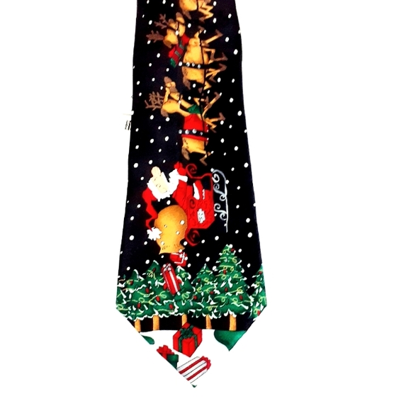 Holiday Christmas Mens Necktie Multi-Colored Flying High Santa - Picture 8 of 8